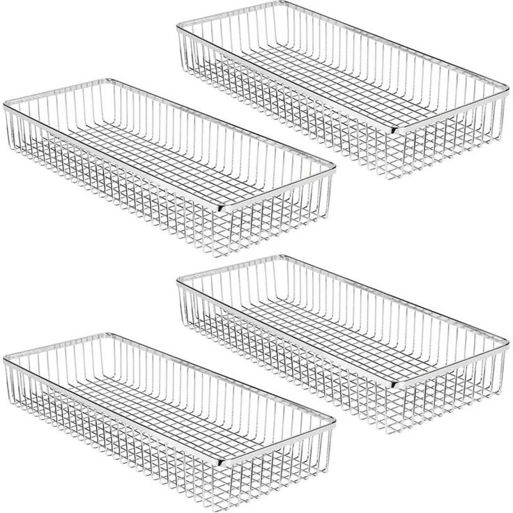 mDesign Schubladenkasten Aufbewahrungskorb Organizer 4er Set Metall Silber – Bild 1