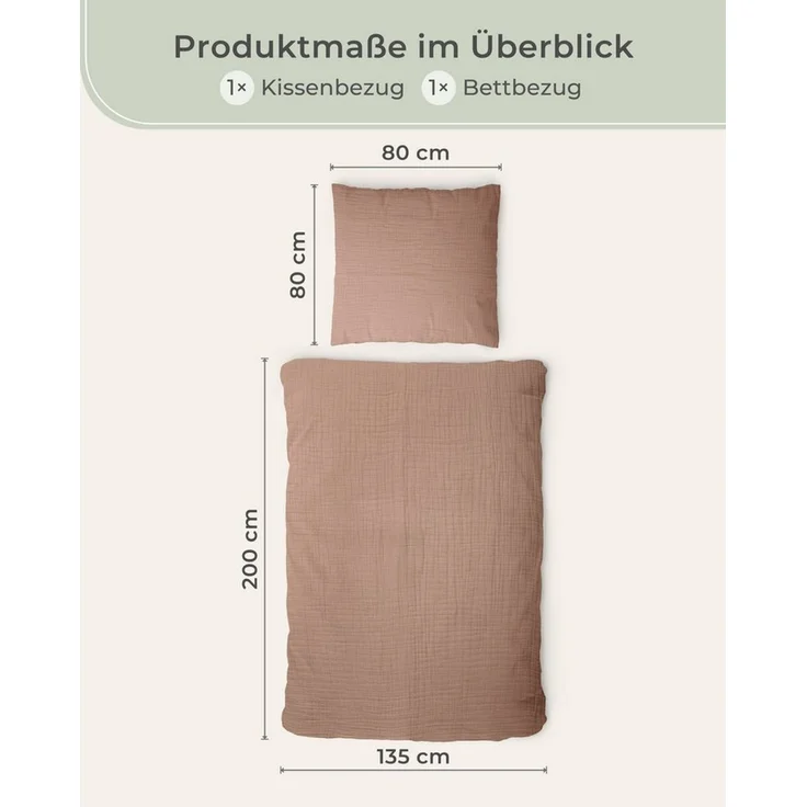 Laynenburg Bettwäsche Musselin aus 100% Baumwolle in 135x200 oder 155x220 cm, atmungsaktiv & bügelfrei – 2 lagig mit Reißverschluss & Haltebändern – Bild 3