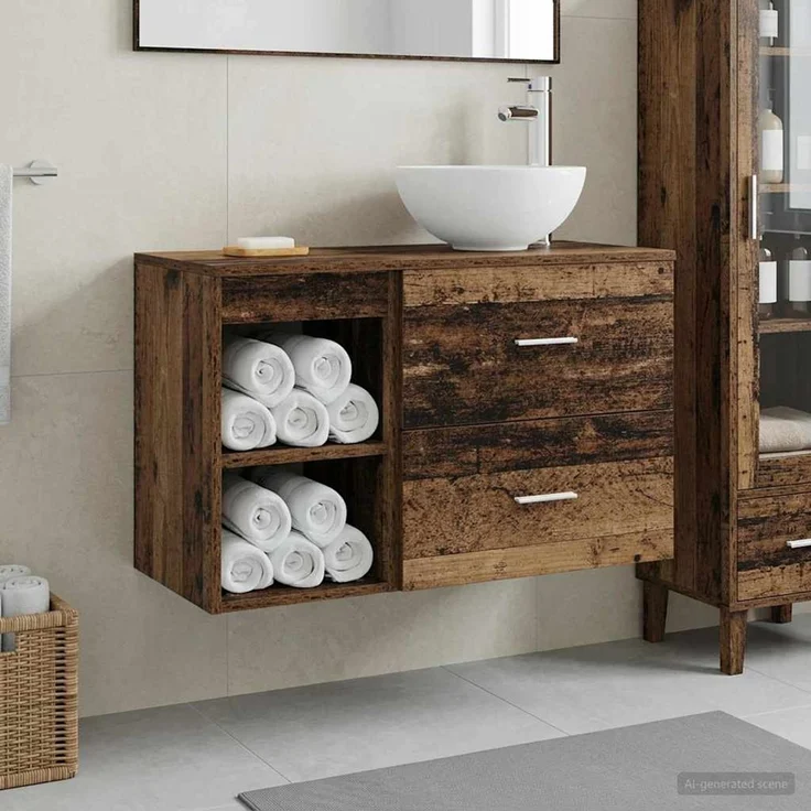 vidaXL Badezimmerschrank-Set 2 stk. Altholz 79,5 x 35 x 80 cm 3403870 – Bild 1