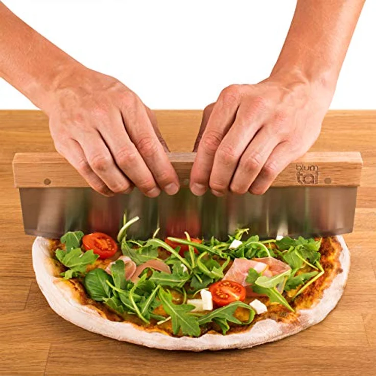 Blumtal Pizzaschneider Premium Wiegemesser, 32cm Edelstahlklinge, 1,2mm Klingenstärke, Ergonomischer Holzgriff – Bild 7