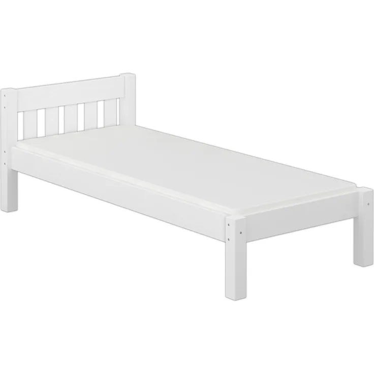 Erst-Holz Einzelbett Weiß 80x200 Bett, Rollrost, Matratze Senkrechte Balken