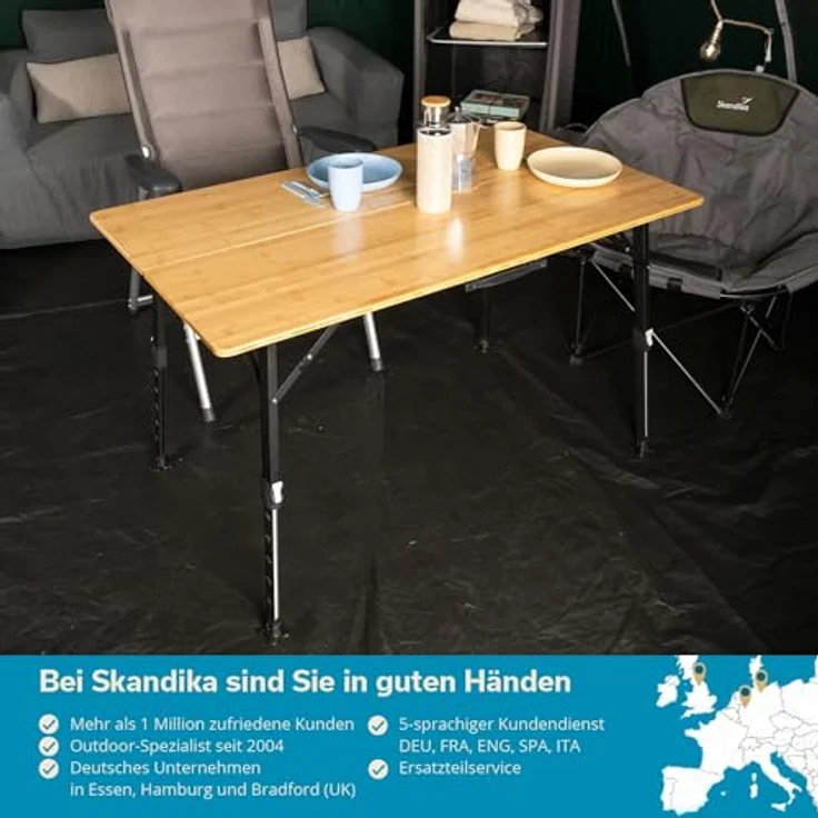 Skandika Campingtisch Tobro Bambus Klapptisch 120 x 70 cm, Gartentisch, Balkontisch, faltbar, klappbar, höhenverstellbar, bis 100 kg, wetterfest, Tragetasche – Bild 8