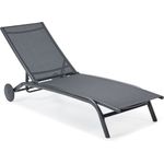 LECO Sonnenliege NELE mit Rollen und 5-fach verstellbarer Rückenlehne, Aluminiumgestell und Kunststoffgewebe anthrazit, 192x71x93 cm