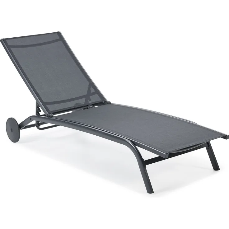 LECO Sonnenliege NELE mit Rollen und 5-fach verstellbarer Rückenlehne, Aluminiumgestell und Kunststoffgewebe anthrazit, 192x71x93 cm