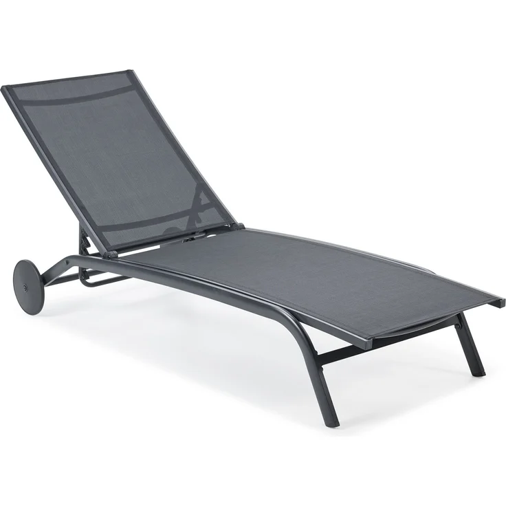 LECO Sonnenliege NELE mit Rollen und 5-fach verstellbarer Rückenlehne, Aluminiumgestell und Kunststoffgewebe anthrazit, 192x71x93 cm – Bild 1