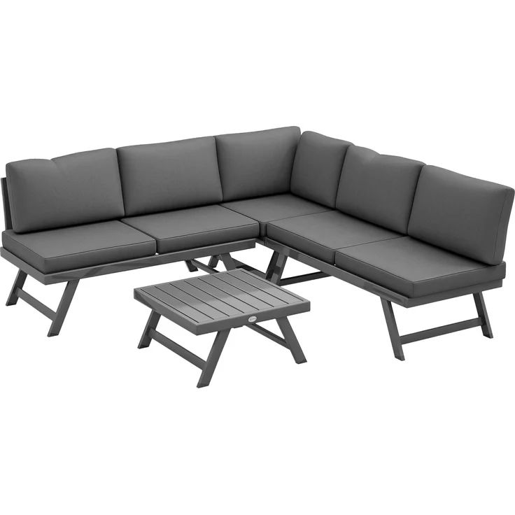 Wohnora-Garten-Ecklounge-Set mit ausziehbarem Sofa, 4-teilig bestehend aus 2 Bänken, 1 Ecksessel und 1 Couchtisch,H 65cm x T 115cm x B 61cm,Grau – Bild 1