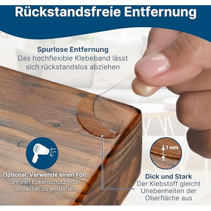 maliveo Premium Eckenschutz und Kantenschutz transparent aus Kunststoff - Geprüft - Rückstandslose Entfernung - Inklusive Ersatz - Stoßschutz für Baby und Kinder (12 Stück) – Bild 6