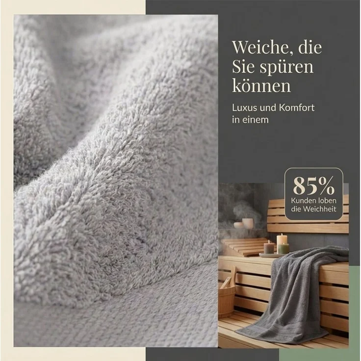 Komfortec 8er Handtuch Set aus 100% Baumwolle, 4 Badetücher 70x140 und 4 Handtücher 50x100 cm, Frottee, Weich, Towel, Groß, Anthrazit/Silber – Bild 2