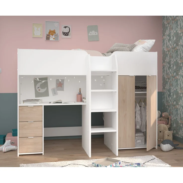 Parisot Hochbett Tom mit Schreibtisch, Schubkästen & Schrank – Bild 4
