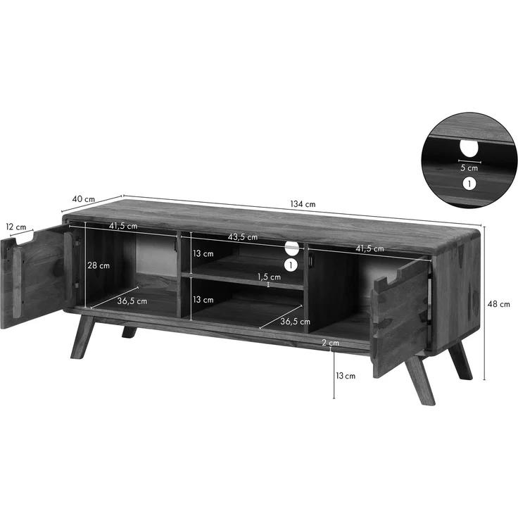 TV-Board Sheesham 134x40x48 natur sandgestrahlt lackiert MALMÖ 2 #219 – Bild 4
