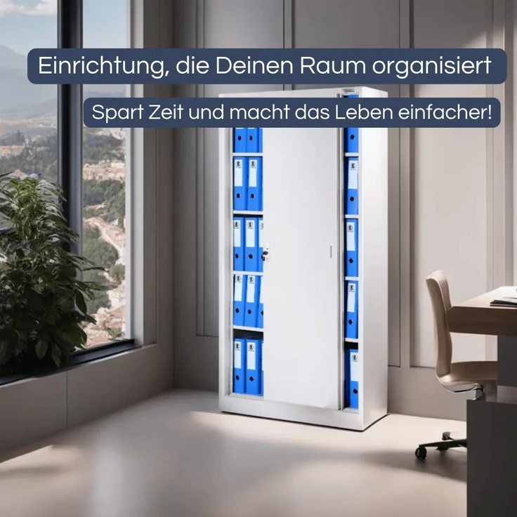 Aktenschrank abschließbar ROLF - Schiebetüren, 5 Ebenen | Büroschrank aus Stahl Metallschrank Werkstatt Mehrzweckschrank Werkzeugschrank, 185x90x40cm Grau – Bild 3