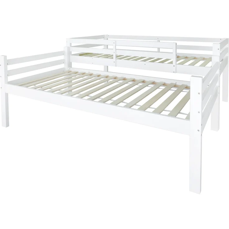 Bett 90x200 cm Etagenbett teilbar mit Leiter und Absturzsicherung – weißes Kiefernholz, platzsparend für Kinder – Bild 10