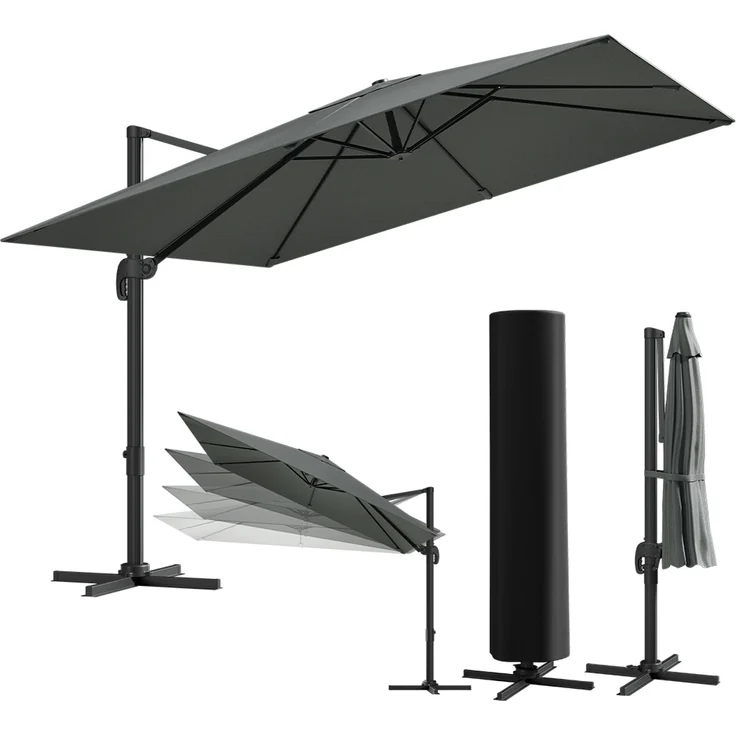 STEELSØN 'Lyrion' Sonnenschirm 300x300 cm quadratisch, neigbar und 360-Grad drehbar, anthrazit, Ampelschirm inkl. Abdeckung, UV50+ – Bild 1