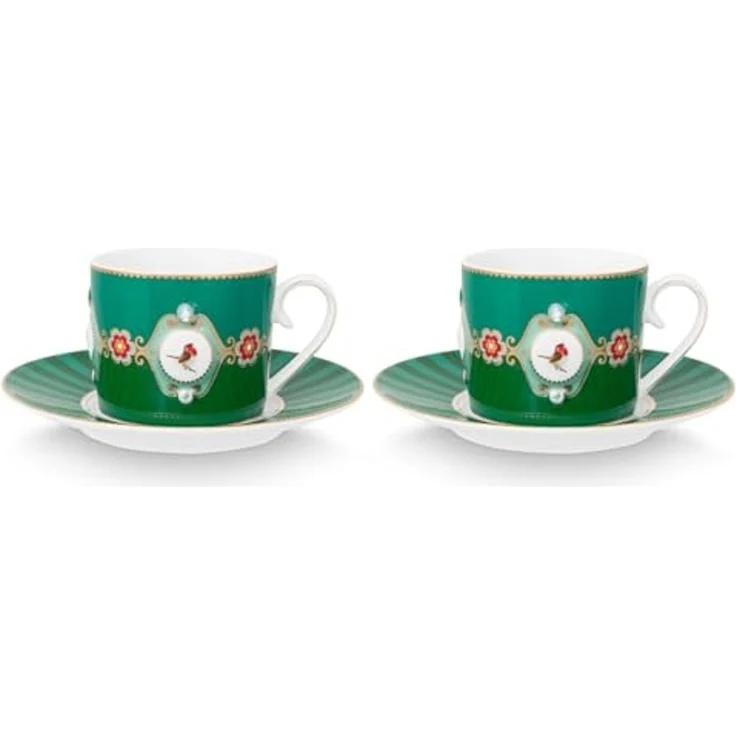 PiP Studio Tasse Love Birds Medallion Emerald-Green Tasse mit Untertasse 0,2l Set2, Porzellan – Bild 2