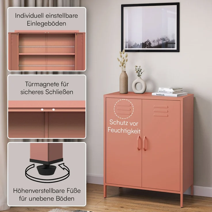 skølm 'Atria' Metallkommode, terrakotta, 100x38x80 cm, Metallschrank mit 3 Fächern – Bild 3