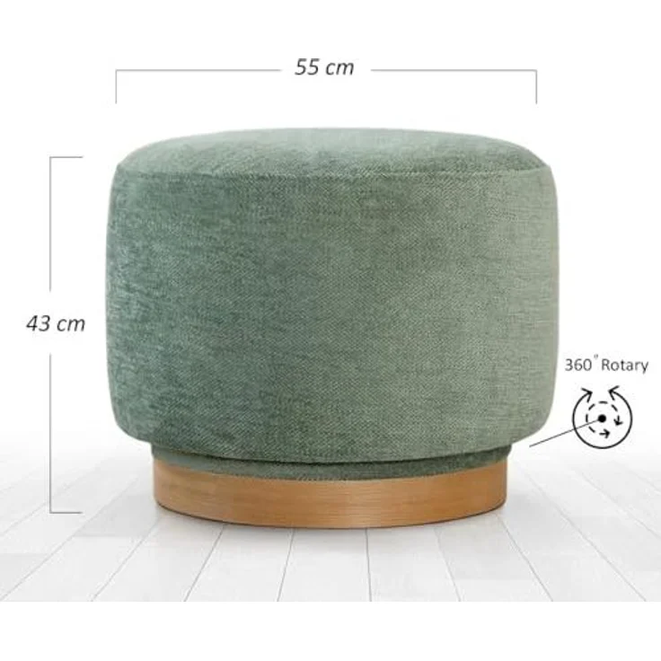 Stylish Green Pouffe, 100% Cotton, 360° Rotatable, Oak Wood Legs, 55 x 43 x 55 cm | Medium Hard Sponge (35 DNS) | Perfect for Modern Living Spaces – Bild 2