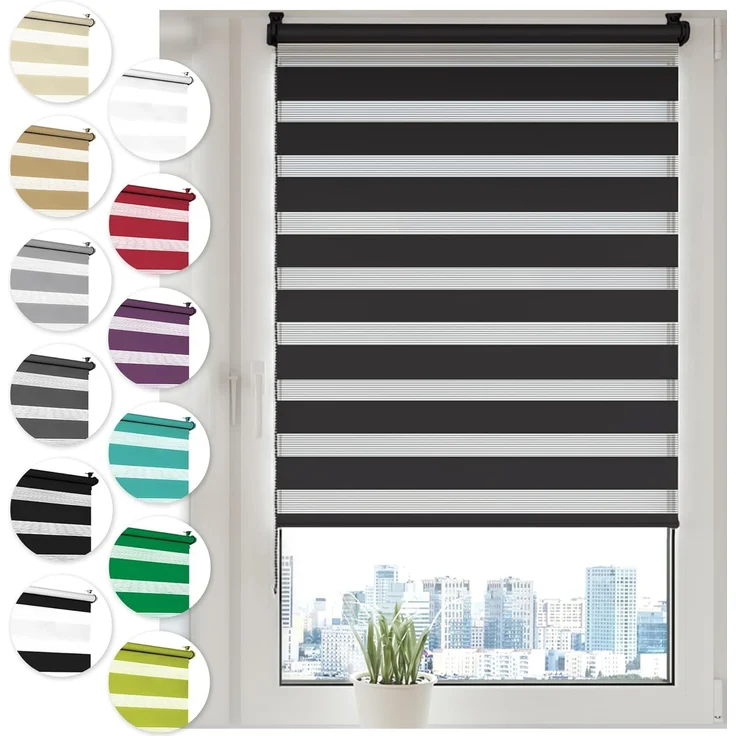 Doppelrollo Klemmfix ohne Bohren 85x150 cm Schwarz Duo Rollo Klemmrollo Sonnenschutzrollo Fensterrollo für Fenster & Türen Zebrarollo Seitenzugrollo – Bild 1