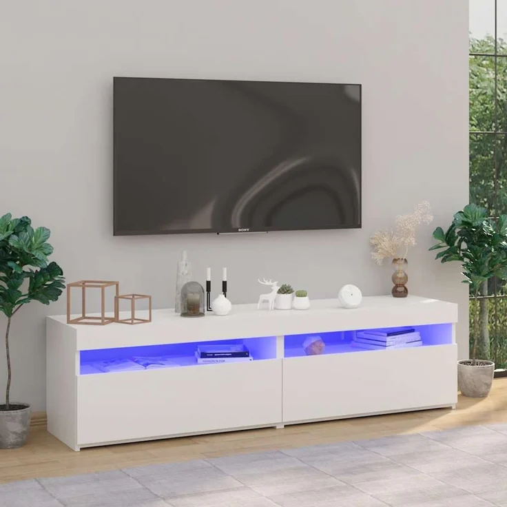 2 pcs TV-Schrank, Lowboard mit LED-Leuchten Weiß 75x35x40 cm – Bild 1