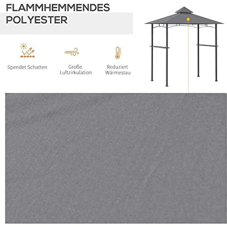 Outsunny Grillpavillon, Flammhemmendes Doppeldach Gartenzelt mit 2 Ablagen, Grau, 245 x 148 x 252 cm – Bild 5