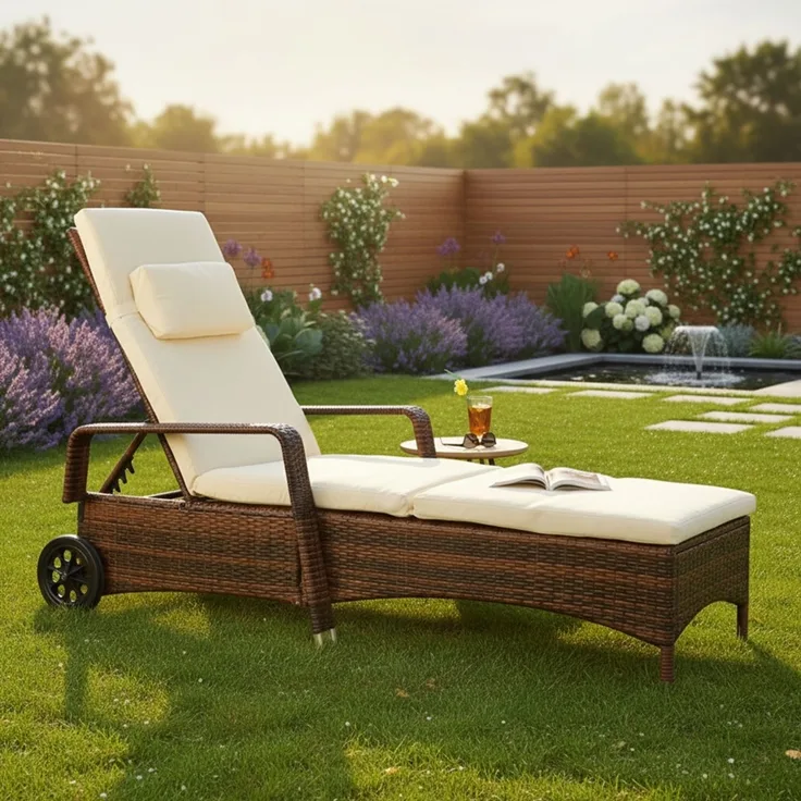 Rattan Loungeliege verstellbar Sonnenliege Polyrattan Lounge Gartenliege Braun