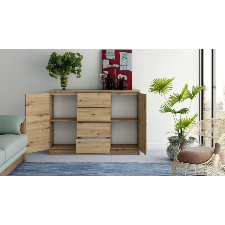 ibonto NACHTKOMMDE HANDWERKLICHE EICHE 40x120x97cm (H 97 x T 40 x B 120 cm) – Bild 3