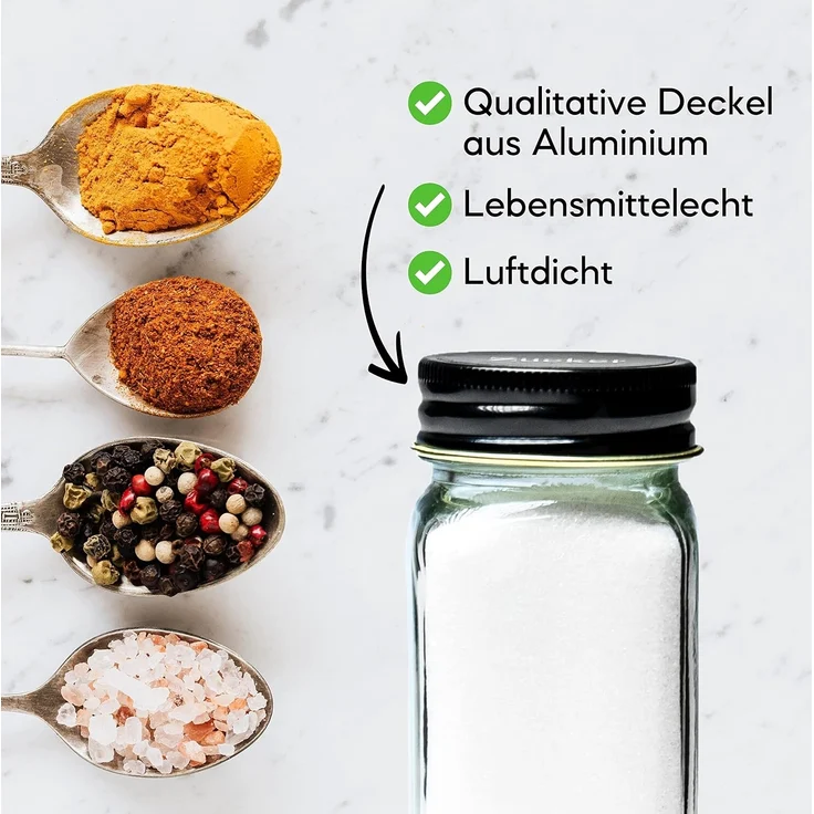 Coradoma Gewürzbehälter Gewürzgläser Set Eckig inkl. Etiketten - Glasbehälter Vorratsdosen, Glas, (24-tlg), mit Reinigungsbürste, Trichter zum Befüllen, Gewürzetiketten – Bild 4