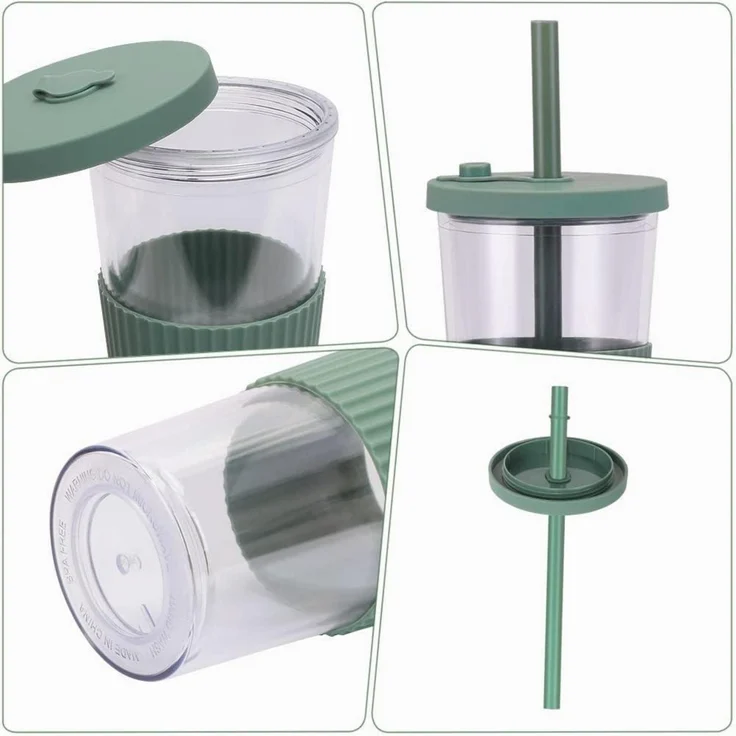 Bubble Tea Becher 24oz mit Deckel Strohhalm Grün Kaffee 2er Set – Bild 8