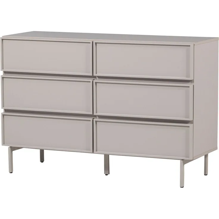 Kommode Tours aus Metall und MDF, modern mit 6 Schubladen, sandfarben, viel Stauraum, 120 x 42 x 80 cm