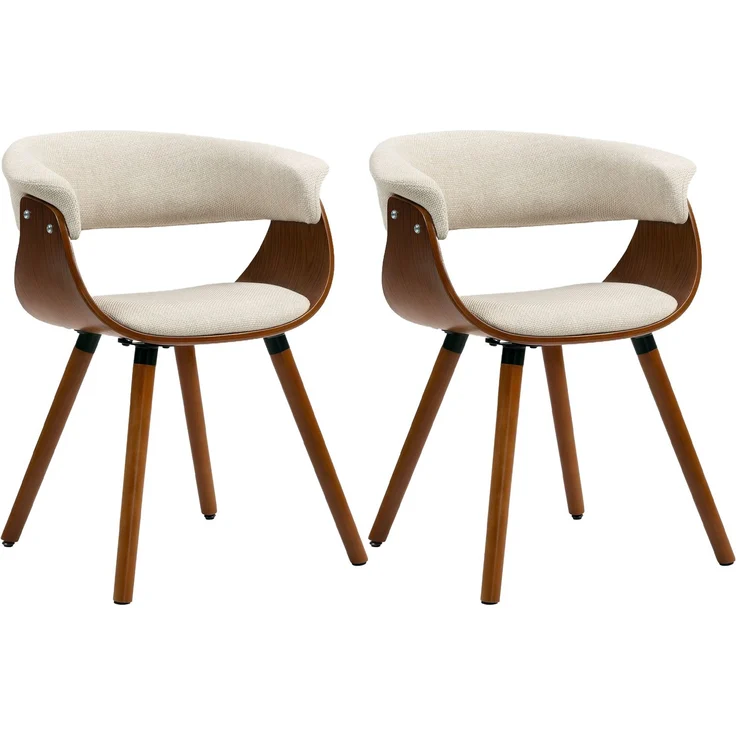 Wohnora-Set aus 2 Esszimmerstühlen, gepolsterte Küchenstühle mit geschwungener Rückenlehne und Beinen aus Massivholz, beige,H 750cm x T 700cm x B 550cm – Bild 1