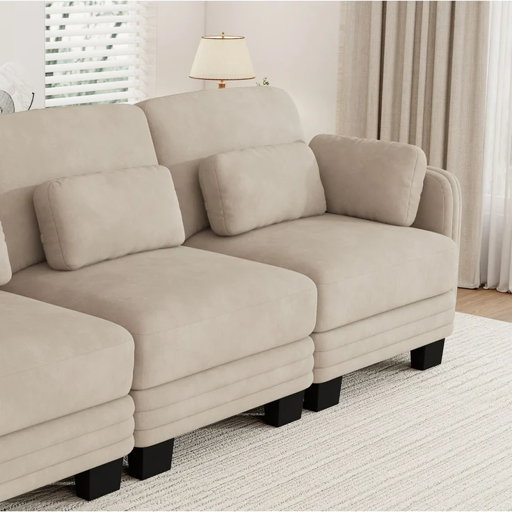 Modulares 3-Sitzer-Sofa 253x88x88 cm in Hellbraun mit Chenillebezug und verschiebbaren Kissen – Bild 9