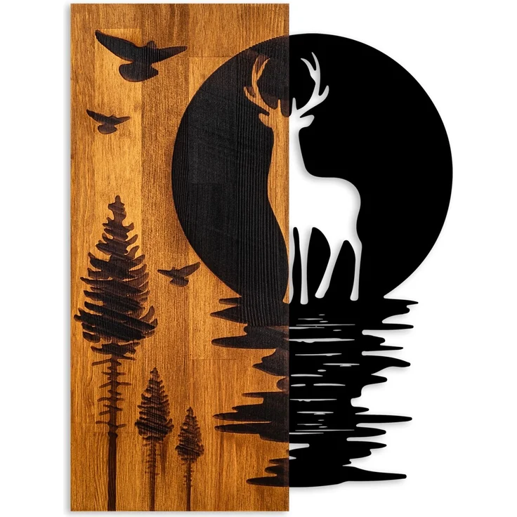 Wallity 'Deer and Moon' Dekoratives Wandaccessoire aus Holz, Walnuss / Schwarz, 58 x 3 x 43 cm – Bild 5