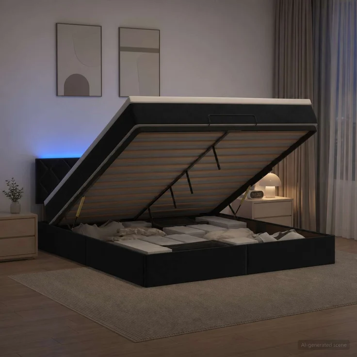 vidaXL Ottoman-Bett mit Matratze und LED Schwarz 140 x 200 cm Samt 3457217 – Bild 4