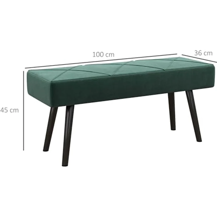 HOMCOM Polsterbank Sitzbank mit X-Muster, in Samtoptik, bis 120 kg Belastbar (Flurbank, 1-St, Bettbank), für Schlafzimmer, 100 x 36 x 45 cm, Grün – Bild 8