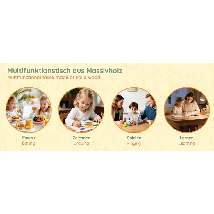 ZUBALIYA klappbare Tischplatte / Kindertisch, mit sicherheitszertifiziert und buchstütze, fürs Kinderzimmer, Massivholz, Samt, Natur – Bild 17