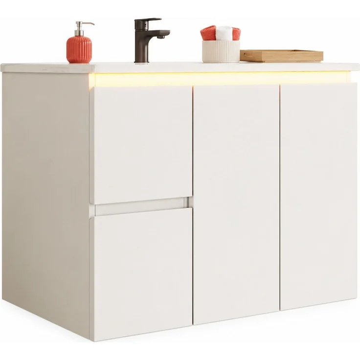 Wandwaschtisch mit Keramikbecken, LED-Radarsensor & Soft-Close, 76x47x57 cm, Weiß – Bild 10
