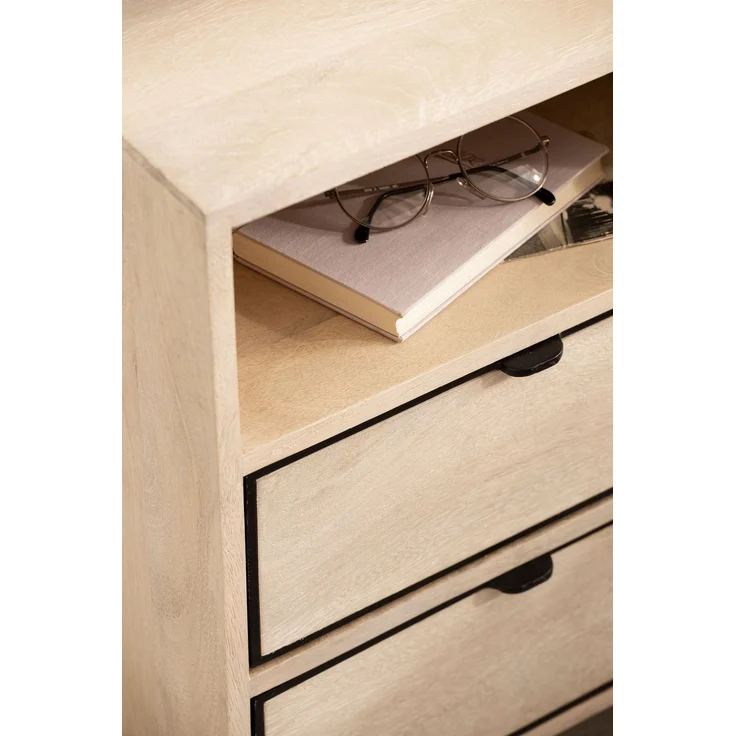 FineBuy Nachttisch aus Mango Whitewash Massivholz mit Ablage & 2 Schubladen – Nachtkonsole im Industrial Natur Design für Boxspringbetten, Nachtschrank mit Stauraum – Nachtkästchen 43x60x30 cm – Bild 4