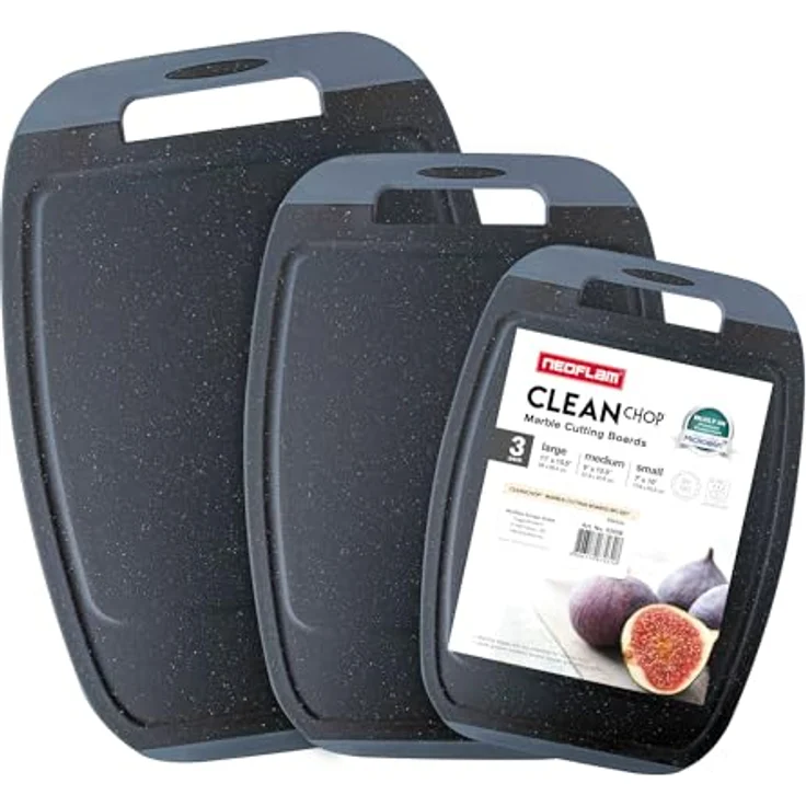 NEOFLAM® Schneidebrett BiJu Antibakterielles Schneidebrettset, 3tlg. - Granitschwarz/Grau, Kunststoff (PP), (3-St) – Bild 2