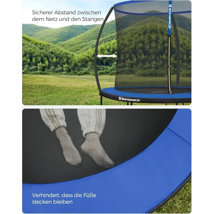 Songmics Trampolin mit Leiter, Sicherheitsnetz und gepolsterten Stangen, Stahl blau, Ø 244 cm – Bild 4