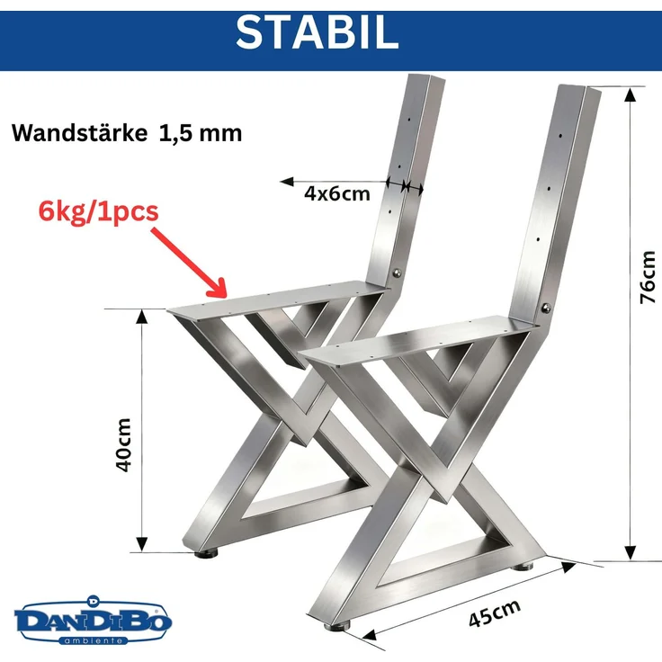 DanDiBo 2x Bankgestell mit Lehne Edelstahl Set DIY Bank Füße Bankkufen Bankbeine 96680 Sitzgestell für Gartenbank Robust Stabil – Bild 2