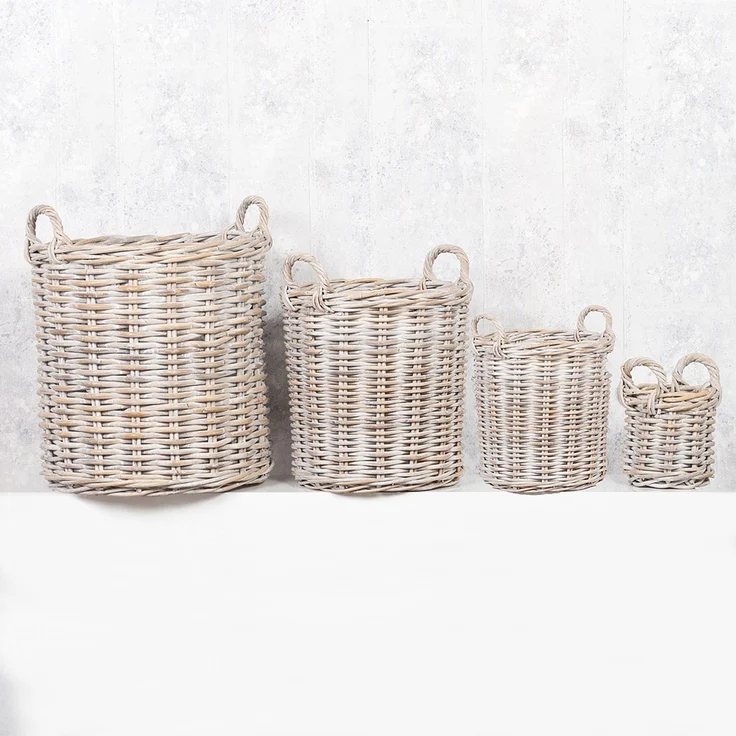 2er Set Rattankorb BAKUL rund White-Wash ca. 20cm Aufbewahrungskorb Dekokorb Korb – Bild 5