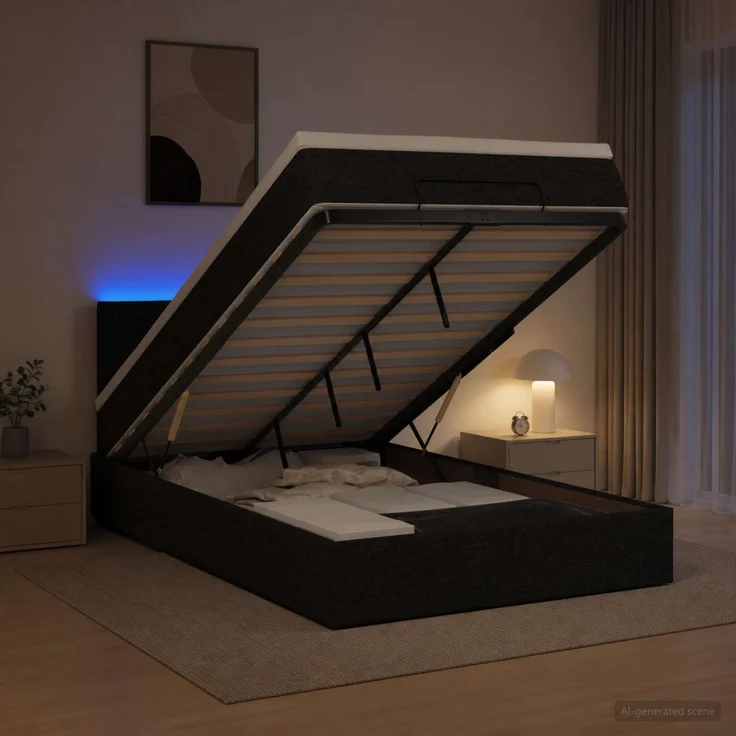 vidaXL Ottoman-Bett mit Matratze und LED Schwarz 120 x 190 cm Stoff 3456810 – Bild 1