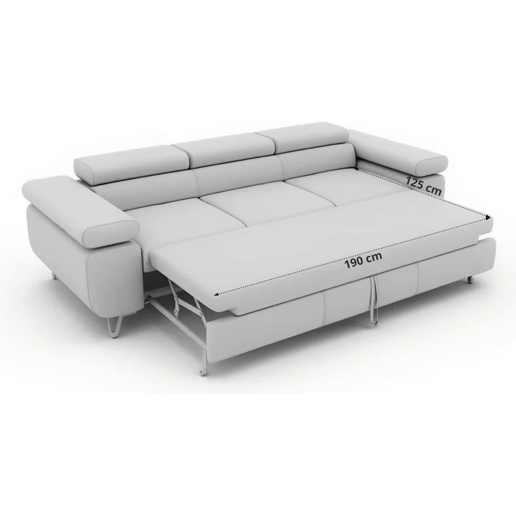 Polstersofa PETER, Sofa 3-Sitzer mit Schlaffunktion, verstellbaren Armlehnen und Kopfstütze, Gepolsterte Couch, Wellenfeder - Beige Struktur – Bild 9