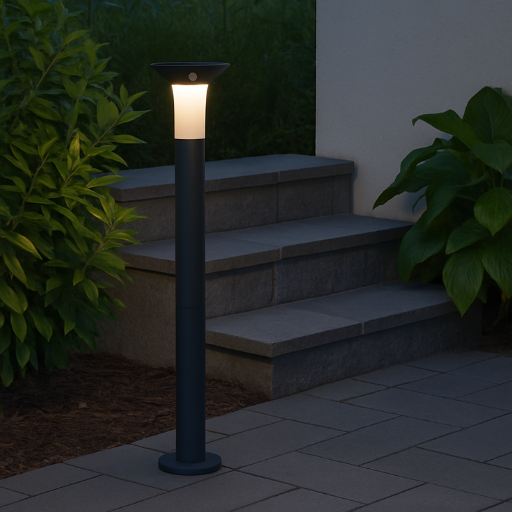 Star Solar LED Pollerleuchte Valta - Mit Bewegungsmelder & Dämmerungssensor- 400 Lumen Lichtstrom - Warmweiß - 90 cm Hoch - Graphit - Für den Außenbereich – Bild 4