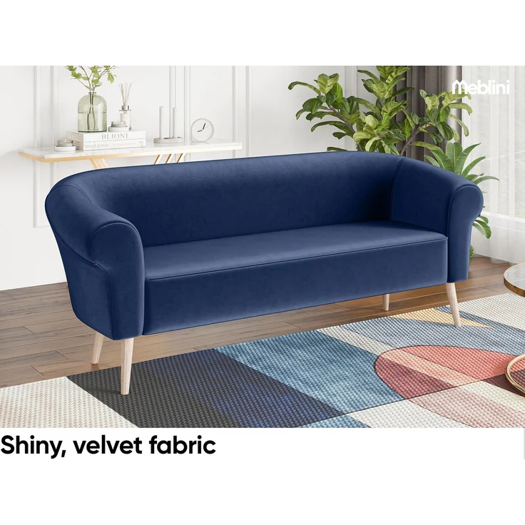 MEBLINI Mini Sofa Set 3-2 für Wohnzimmer - Mini Lounge für fünf Personen - Küchensofa - Sofa Klein - Sitzgarnitur - Polstergarnitur - Sofagarnituren - EMILIA - 3+2 - Blau Samt – Bild 4
