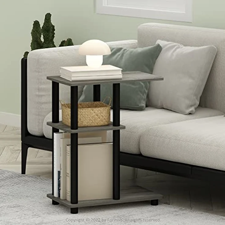 Furinno Turn-N-Tube C-förmiger Sofa-Beistelltisch, Französische Eiche/Schwarz – Bild 2