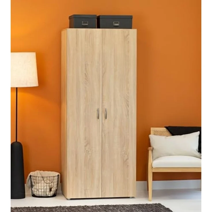 Dmora - Kleiderschrank 2 Türen Cork, Schlafzimmermöbel, Schrank, Garderobe, 74x52 h179 cm, Eiche – Bild 1