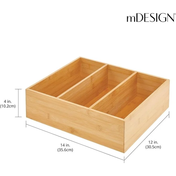 mDesign Teebox Organizer Holzkiste Gewürzkiste Aufbewahrungsbox 3 Fächer Bambus – Bild 2