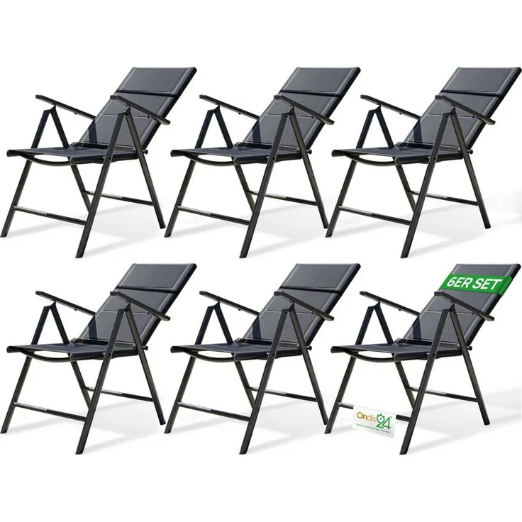 ONDIS24 Gartenstuhl Hochlehner Aluminium Klappsessel Vinoro Deluxe Gartensessel (6 St), UV-beständig
