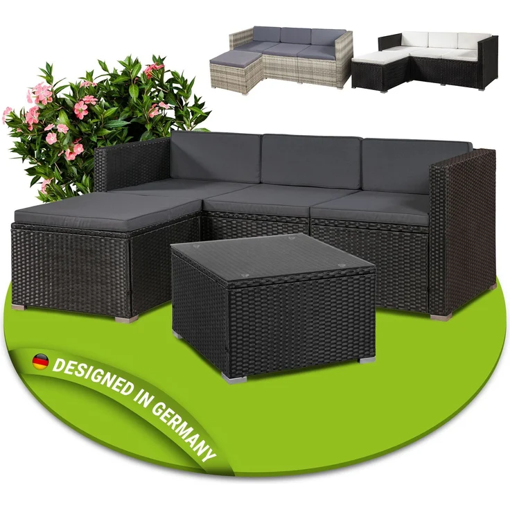 Juskys 'Punta Cana' Lounge, Polyrattan , Schwarz | Dunkelgrau, M – Bild 2