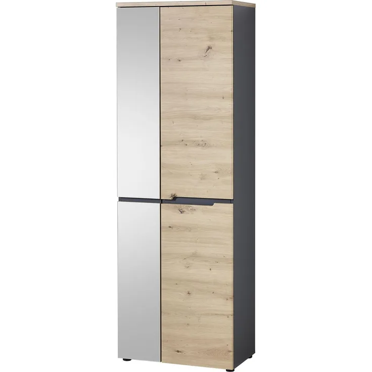 Garderobenschrank Melanie / Memphis, Holzwerkstoff, Holzfarben, Verspiegelt, 65 x 192 x 38 cm
